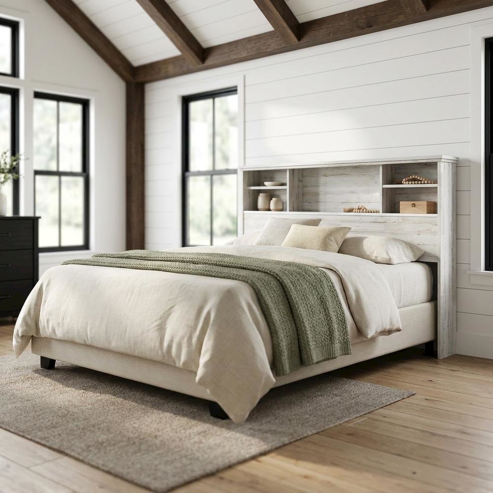 Engineered Wood Farmhouse Bookcase Headboard for Full and Queen Beds. Picture 2