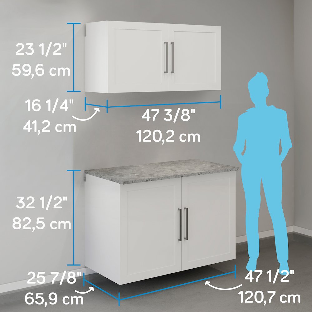 Garage Core Upper Cabinet, Base Cabinet, Doors, and Top, White Finish. Picture 5