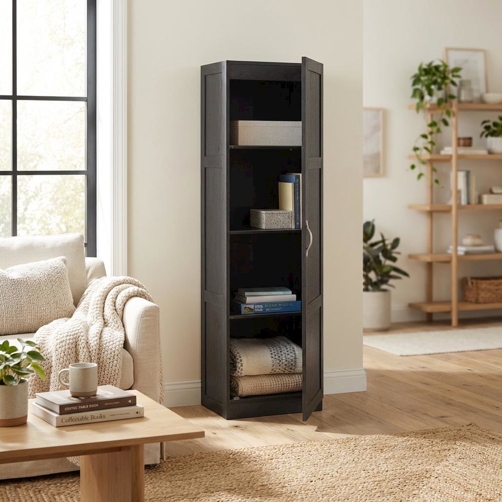 Black Oak Finish Storage Cabinet With Transitional Style, Rectangular Design. Picture 3