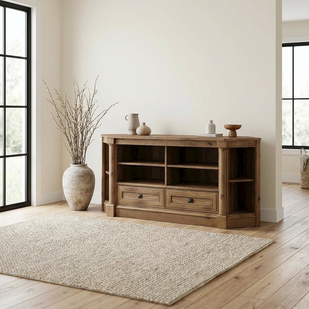 Wood Entertainment Credenza with Vintage Oak Finish for TVs up to 60 inches. Picture 3