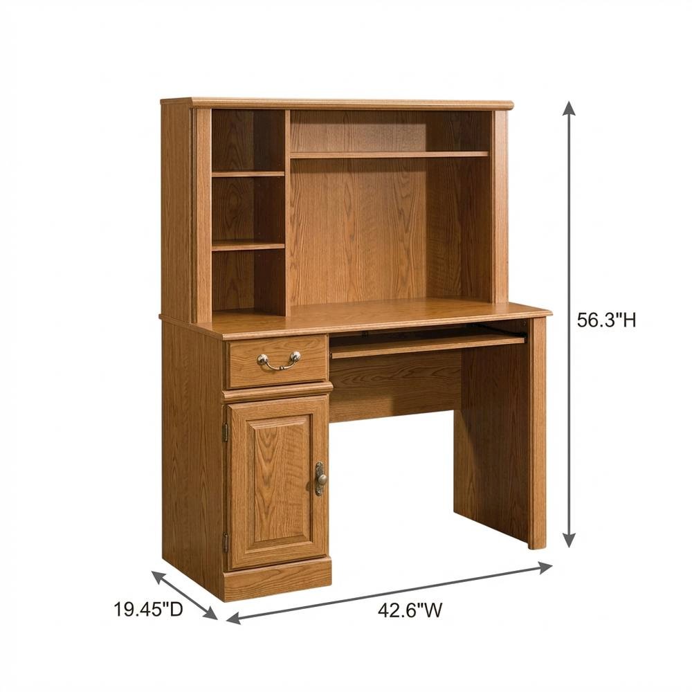 Traditional Brown Desk with Hutch, Rectangle Style, Sturdy Wood Finish. Picture 7