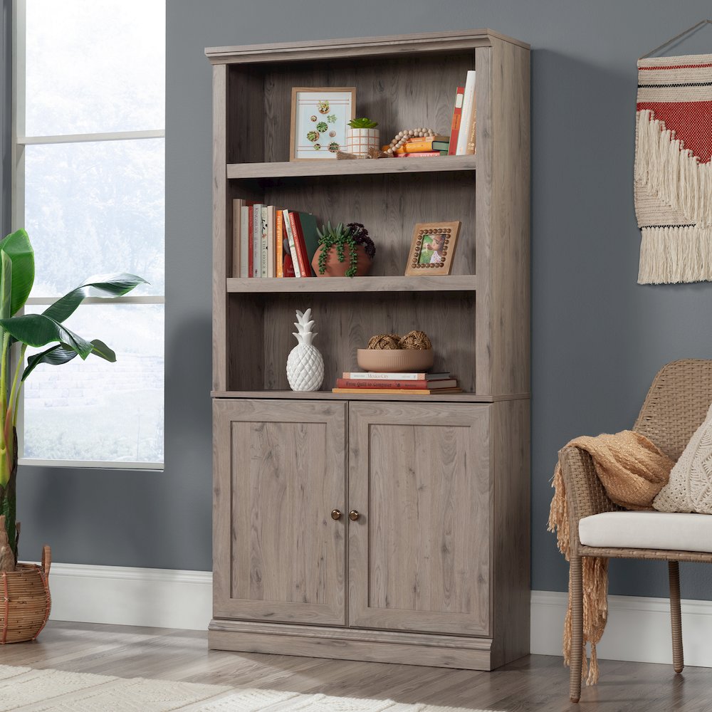 5-Shelf/Book Shelf 2-Door Bookcase, Laurel Oak Finish. Picture 1