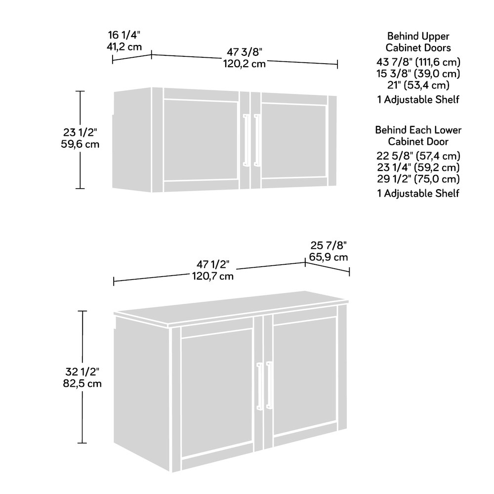 Garage Core Upper Cabinet, Base Cabinet, Doors, and Top, White Finish. Picture 12
