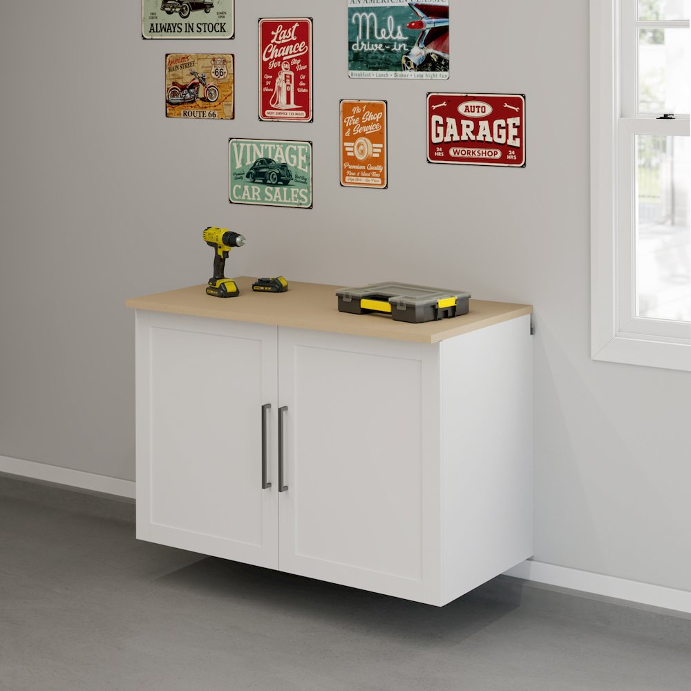 GarageCore Bundled Cabinet with MDF Top & Doors, White Finish. Picture 1
