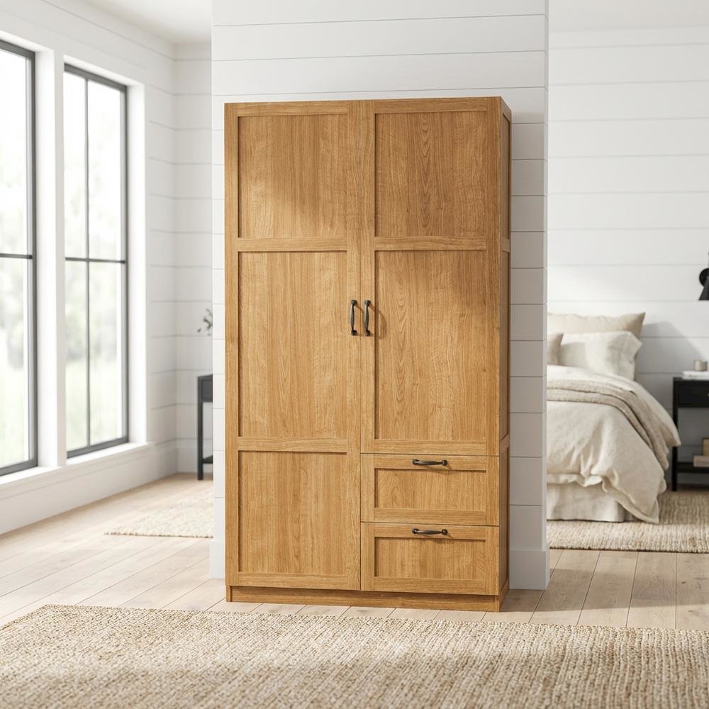 Brown Wood Armoire With Spacious Storage And Classic Rectangular Design. Picture 2