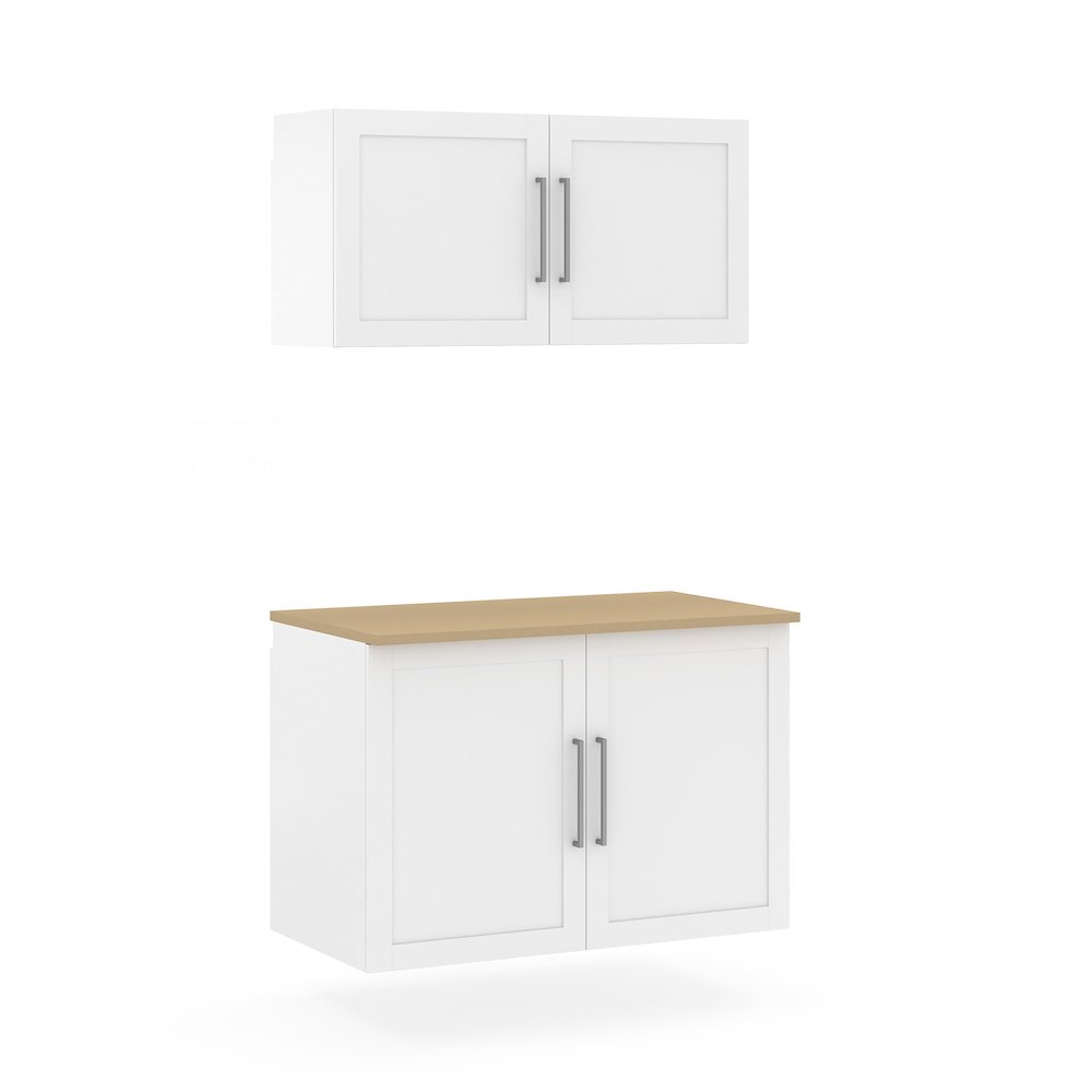 Garage Core Upper Cabinet, Base Cabinet, Doors, and Top, White finish. Picture 1