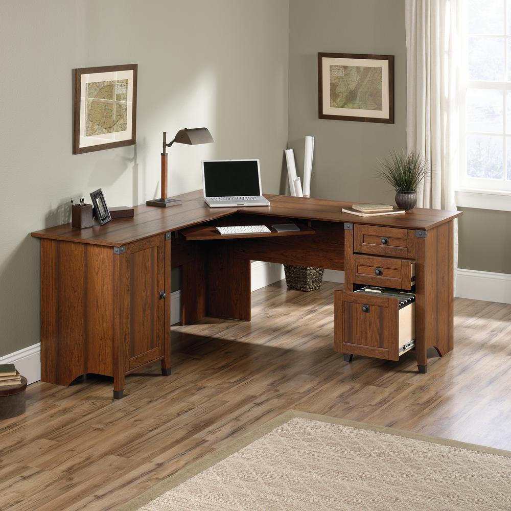 Carson Forge L Desk, Washington Cherry finish. Picture 12