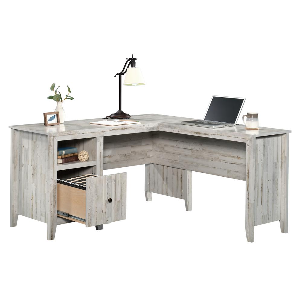 Dakota Pass L Desk, White Plank finish. Picture 1