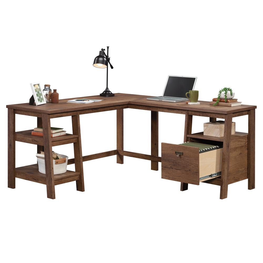 Trestle L Desk, Vintage Oak finish. Picture 1