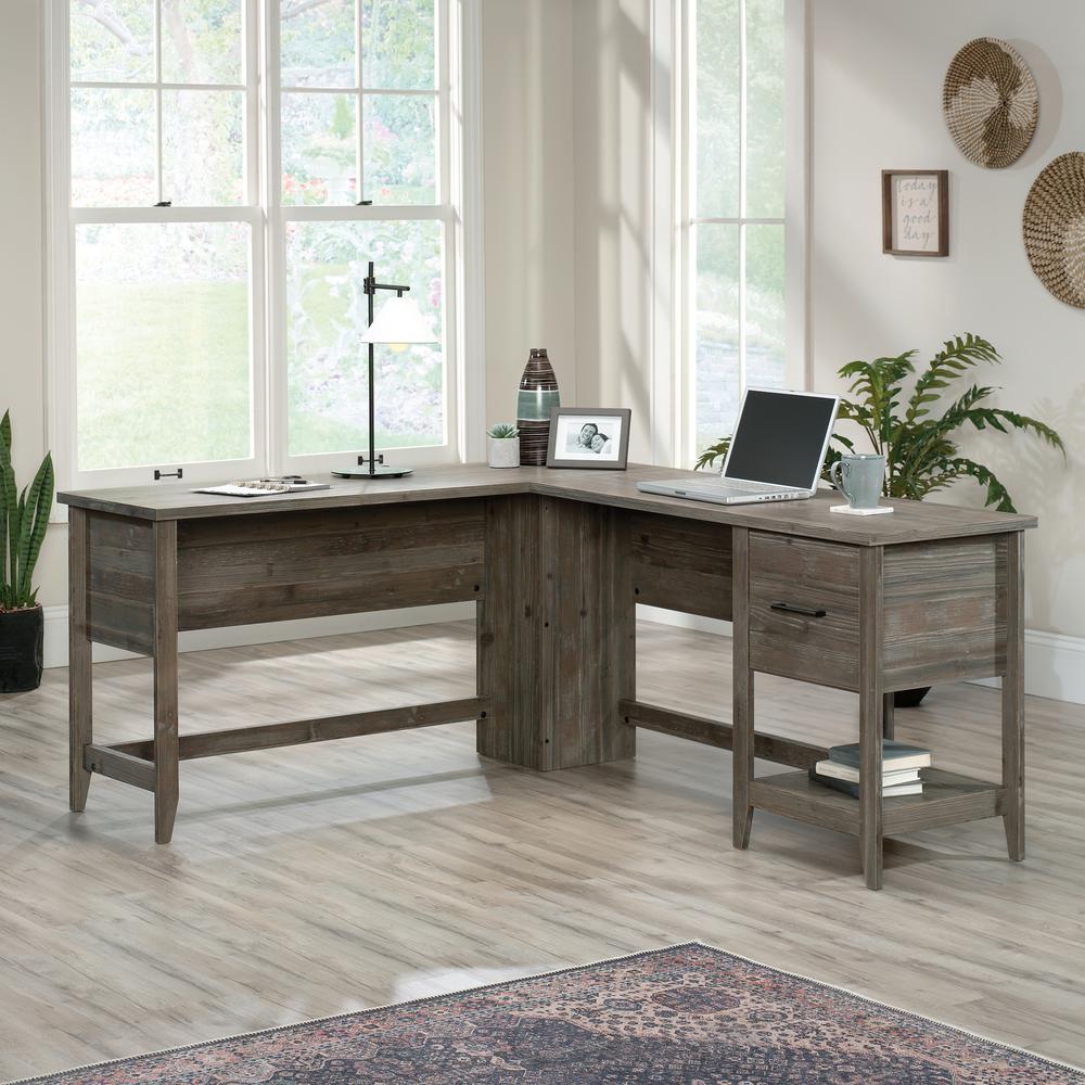 Summit Station L Desk, Pebble Pine finish. Picture 2