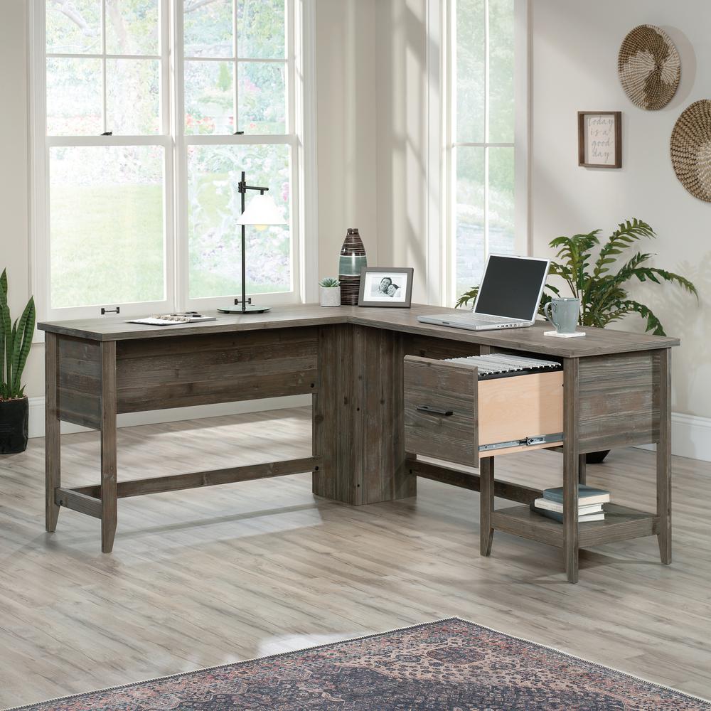 Summit Station L Desk, Pebble Pine finish. Picture 12