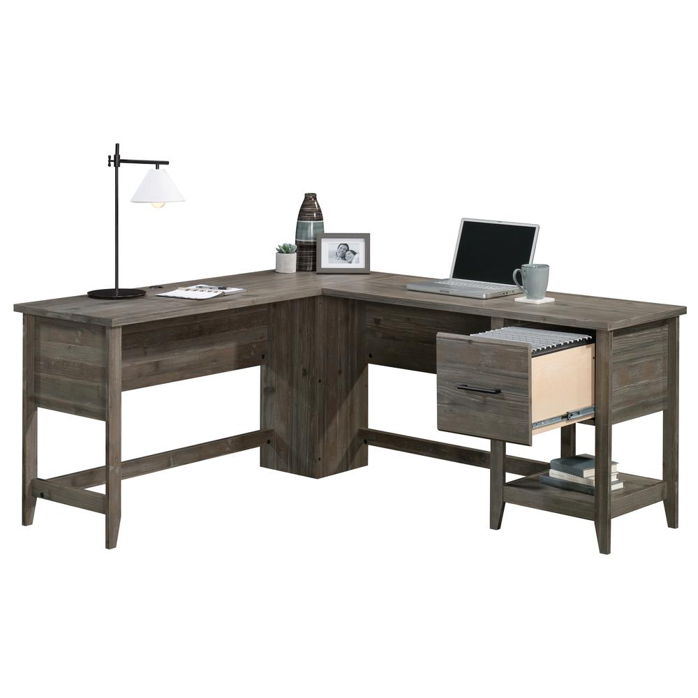 Summit Station L Desk, Pebble Pine finish. Picture 1