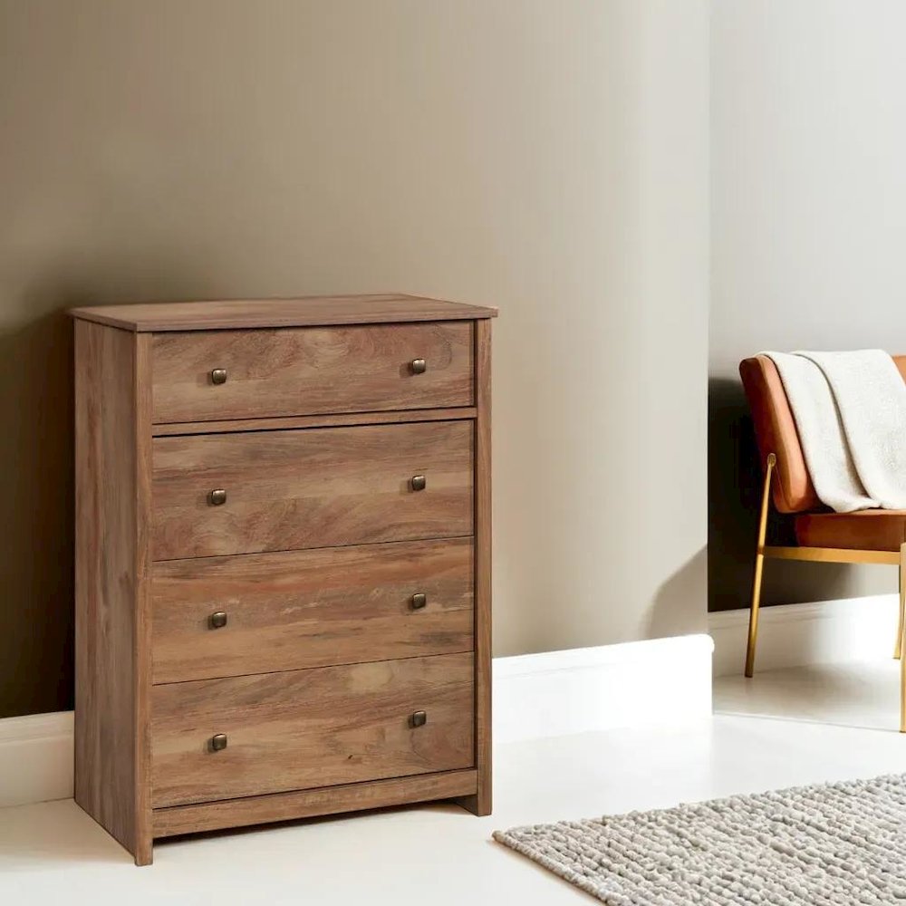 Brown 4-Drawer Bedroom Chest for Clothing Storage with Simple Design. Picture 3