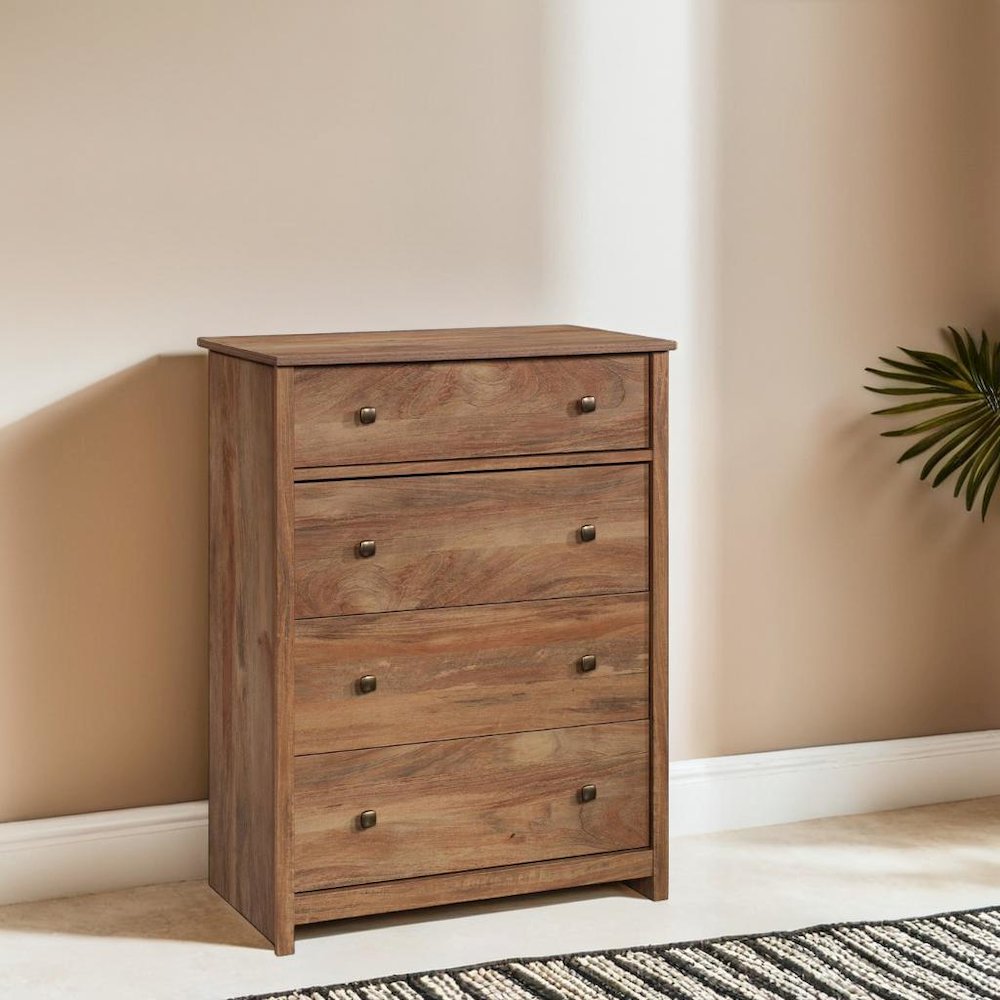 Brown 4-Drawer Bedroom Chest for Clothing Storage with Simple Design. Picture 4