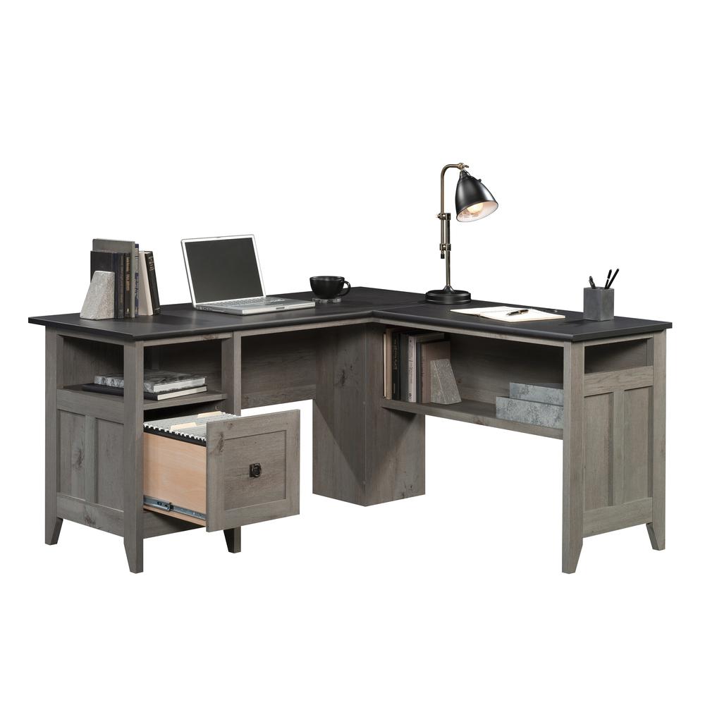 August Hill  L-Desk Mystic Oak/Raven Oak. Picture 1