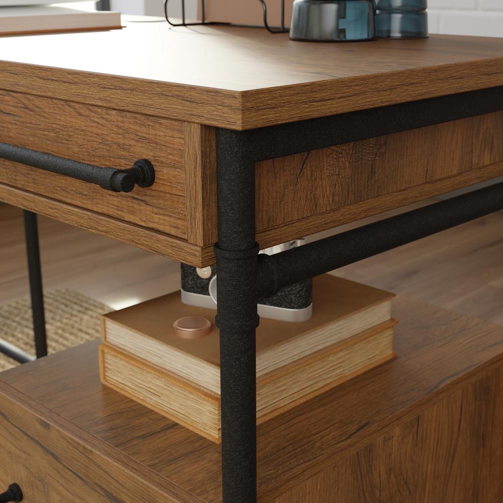 Iron City L Desk, Checked Oak finish. Picture 5
