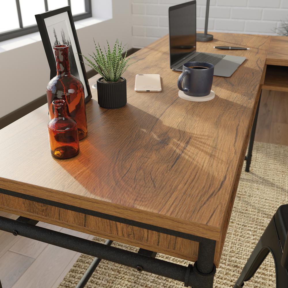 Iron City L Desk, Checked Oak finish. Picture 6
