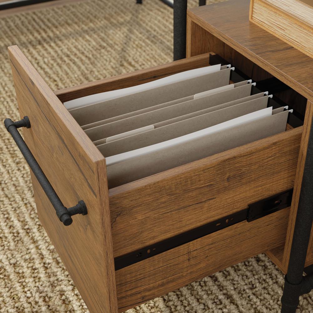 Iron City L Desk, Checked Oak finish. Picture 9