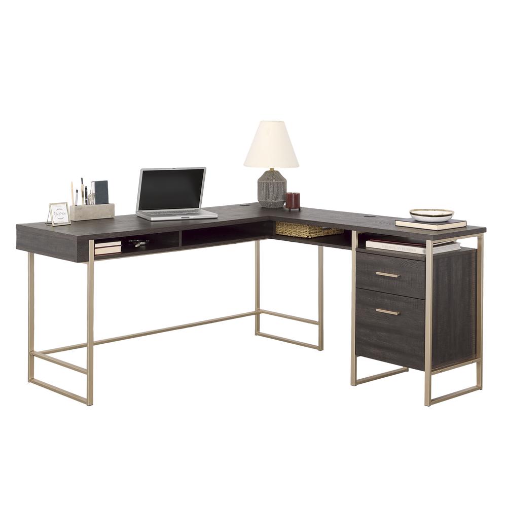 Walter Heights L Desk, Blade Walnut finish. Picture 1