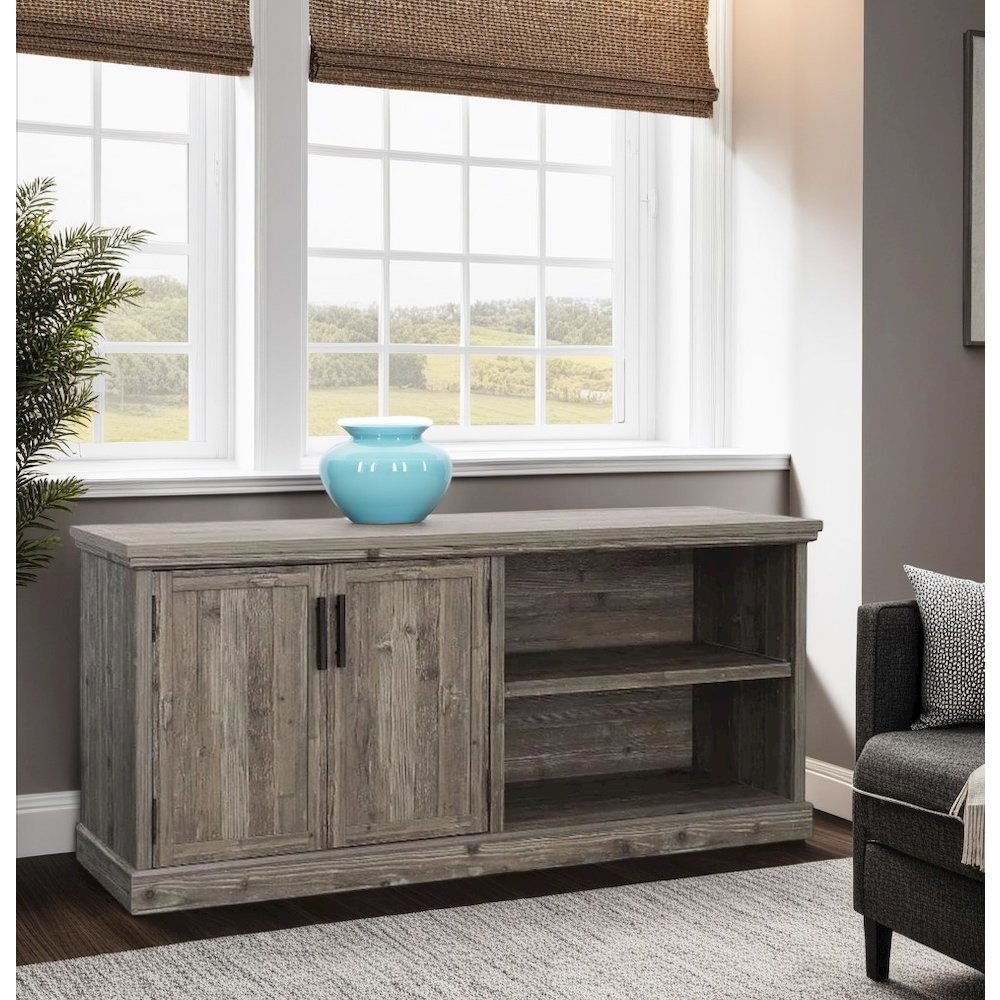Green Engineered Wood Storage Credenza with Double Cabinet and Spacious Design. Picture 3