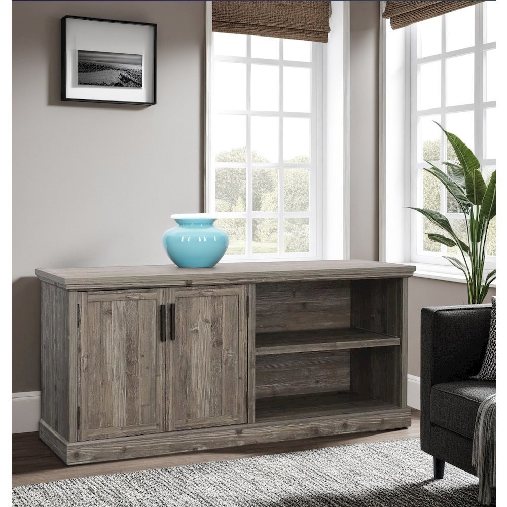 Green Engineered Wood Storage Credenza with Double Cabinet and Spacious Design. Picture 2