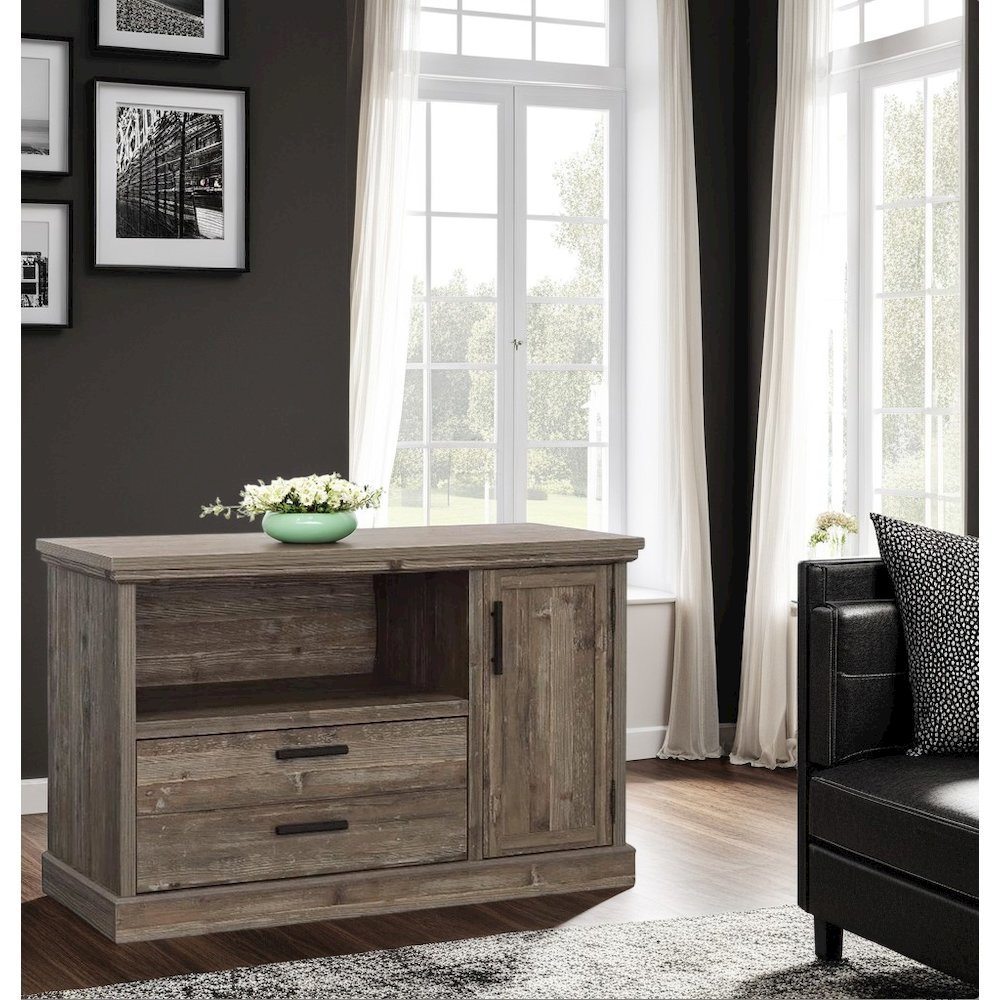 Green Engineered Wood Storage Credenza with Double Cabinet for Living Room. Picture 3