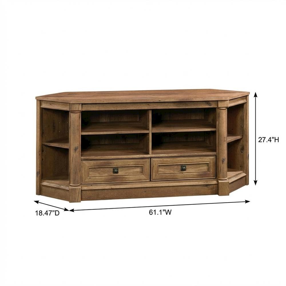 Wood Entertainment Credenza with Vintage Oak Finish for TVs up to 60 inches. Picture 7