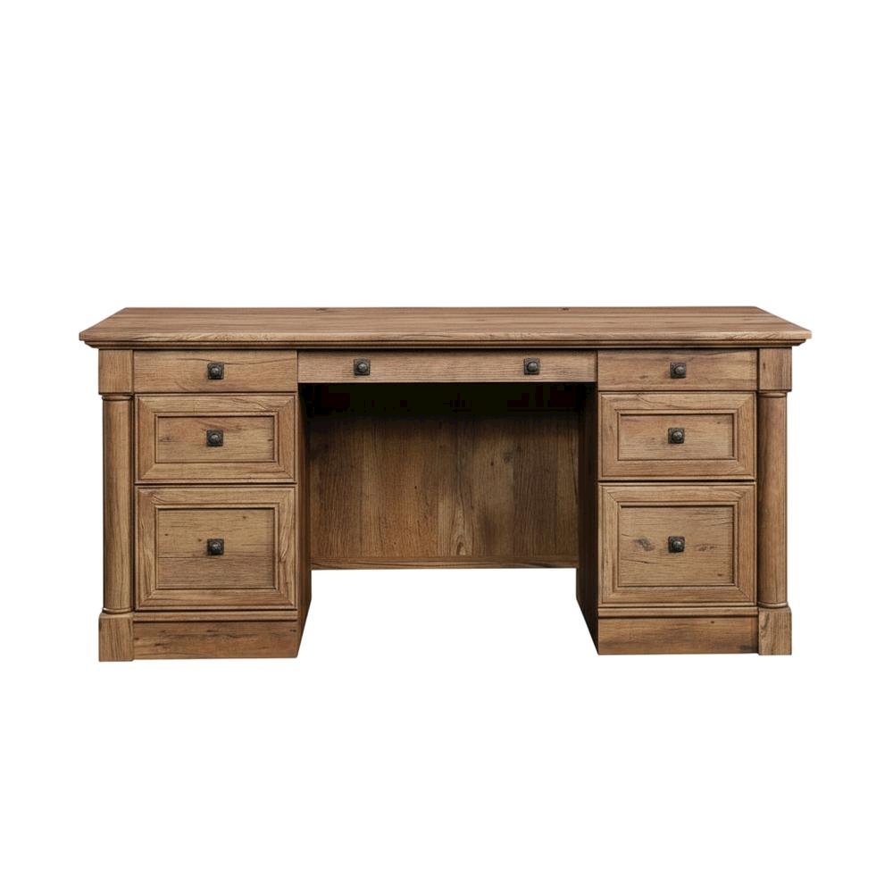 Vintage Oak Finish Modern Farmhouse Executive Desk With Rectangle Top. Picture 4