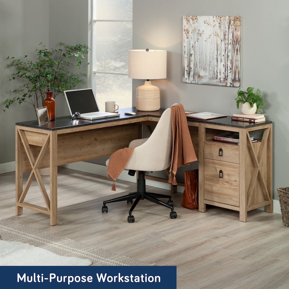 Newberry Lane L-Shaped Desk with Drawers in Khaki Pine. Picture 3