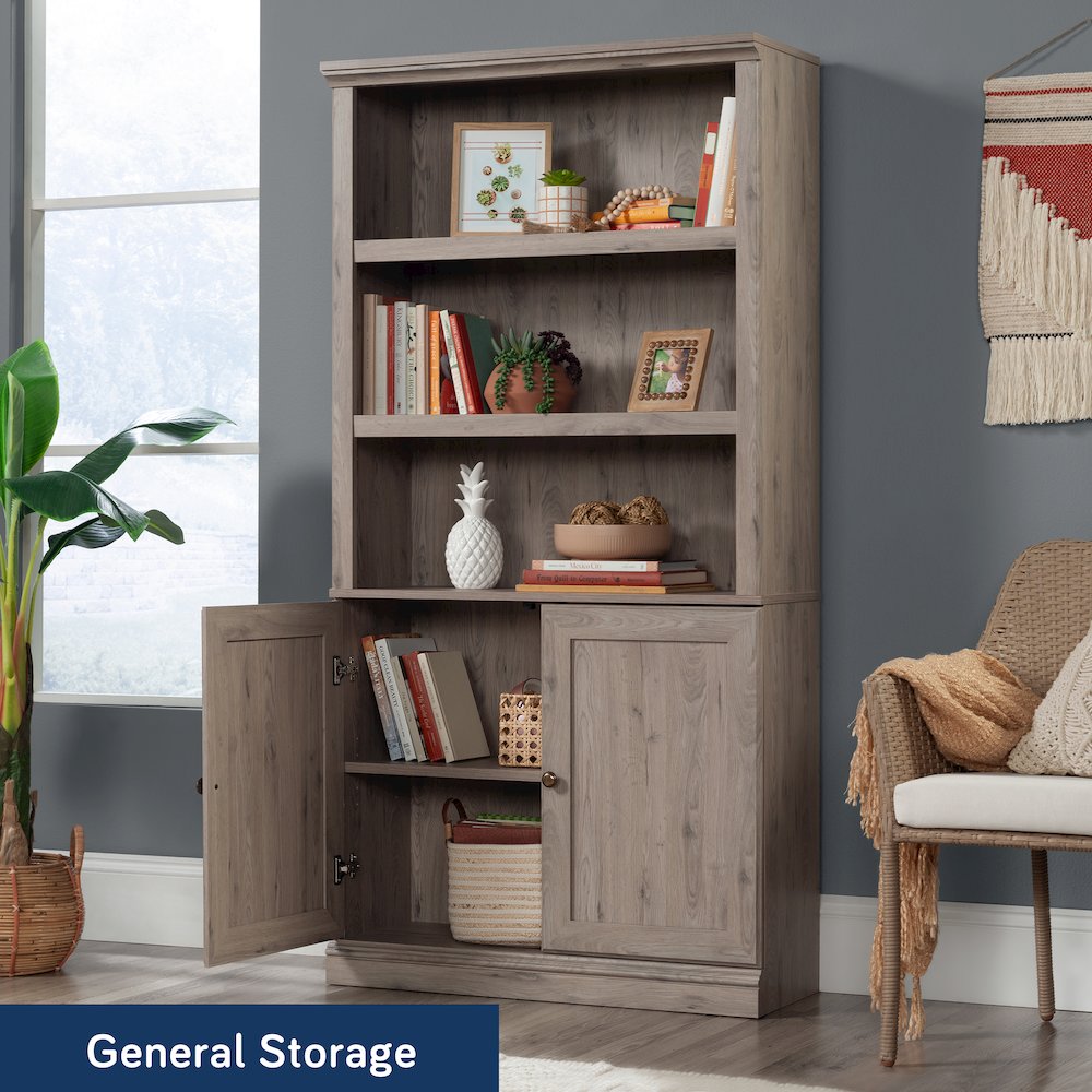5-Shelf/Book Shelf 2-Door Bookcase, Laurel Oak Finish. Picture 2