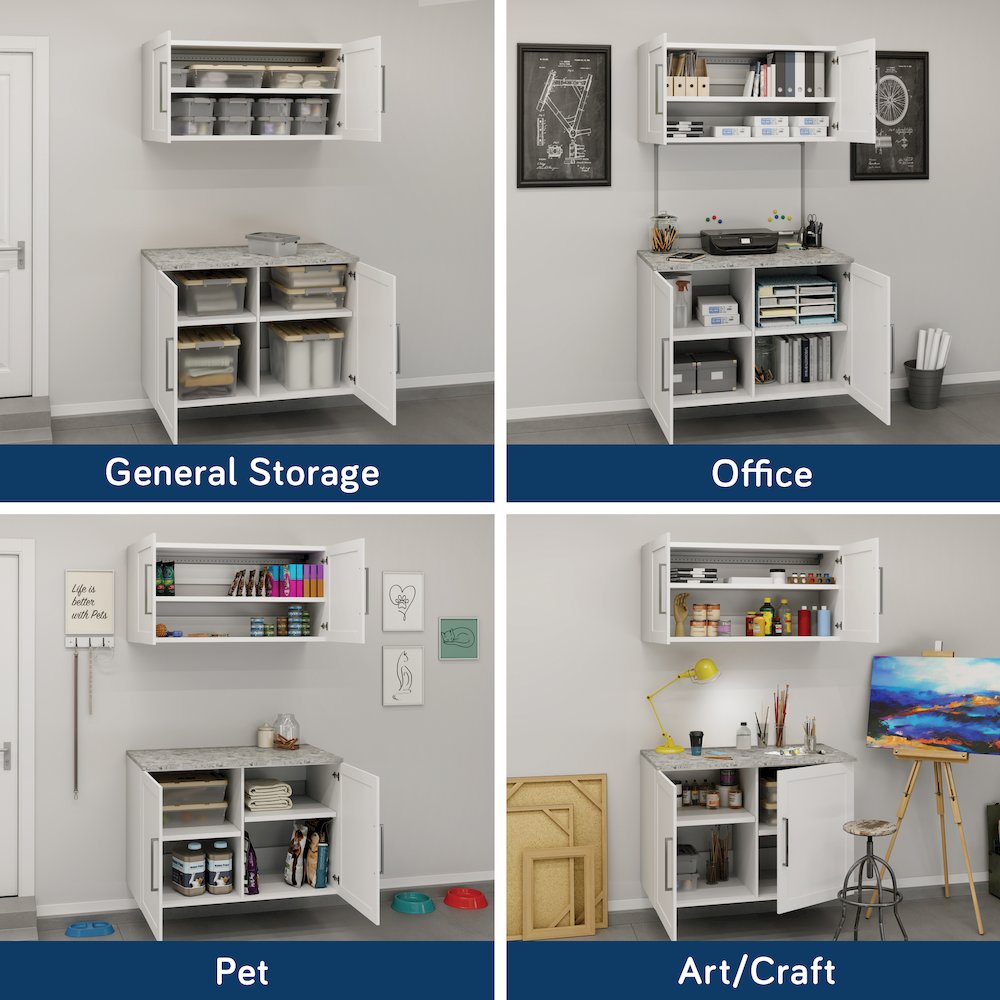 Garage Core Upper Cabinet, Base Cabinet, Doors, and Top, White Finish. Picture 4