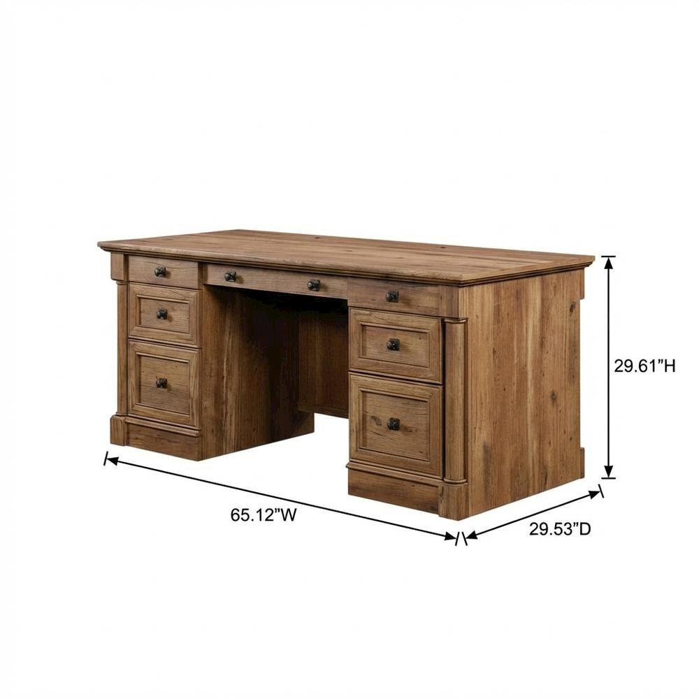 Vintage Oak Finish Modern Farmhouse Executive Desk With Rectangle Top. Picture 7