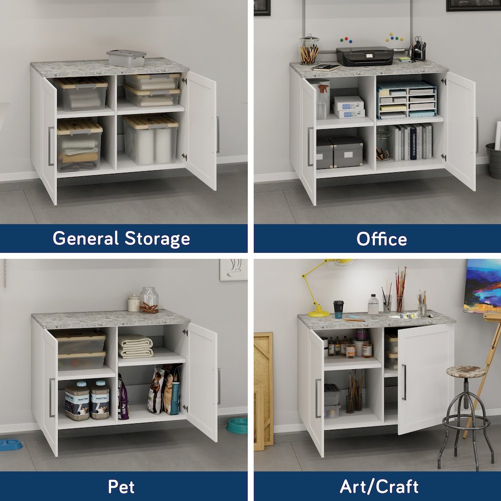 GarageCore Bundled Cabinet with Faux Stone Top & Doors, White Finish. Picture 5