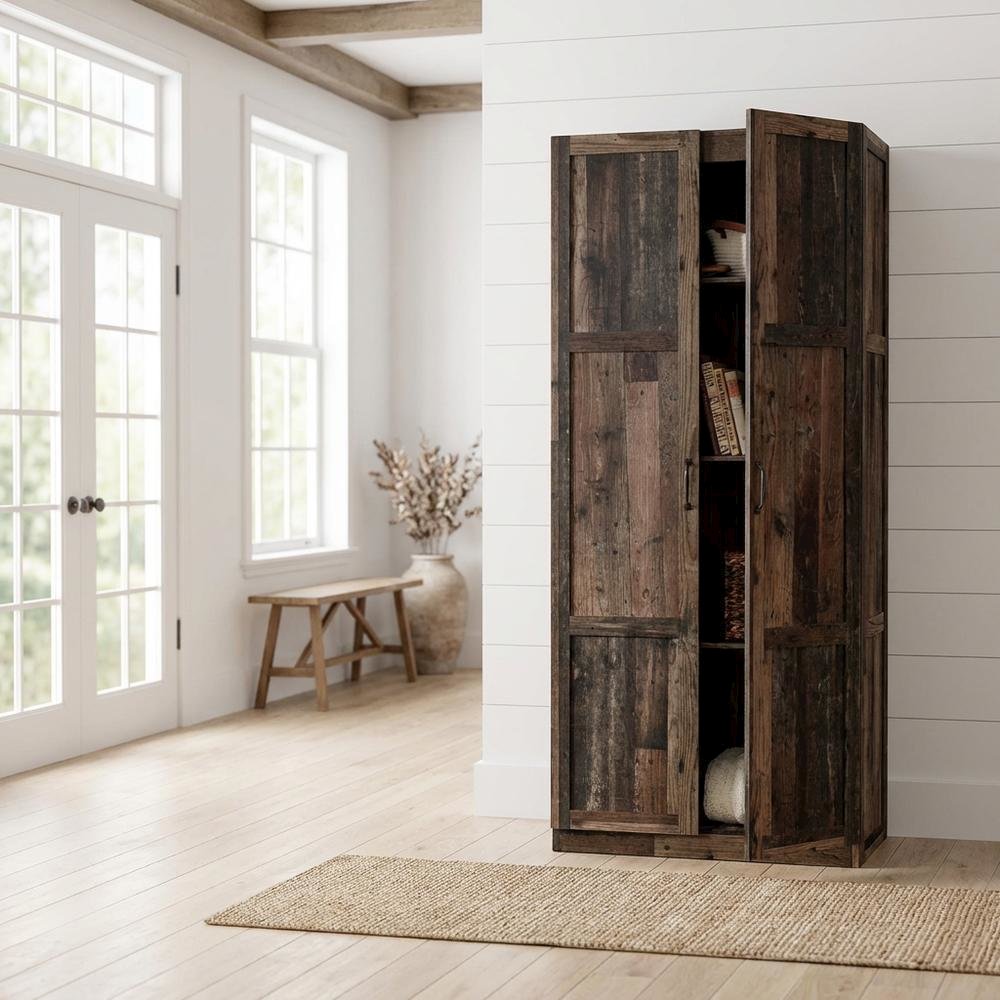 Rustic Brown Storage Cabinet With Reclaimed Pine Finish, Rectangular Design. Picture 2