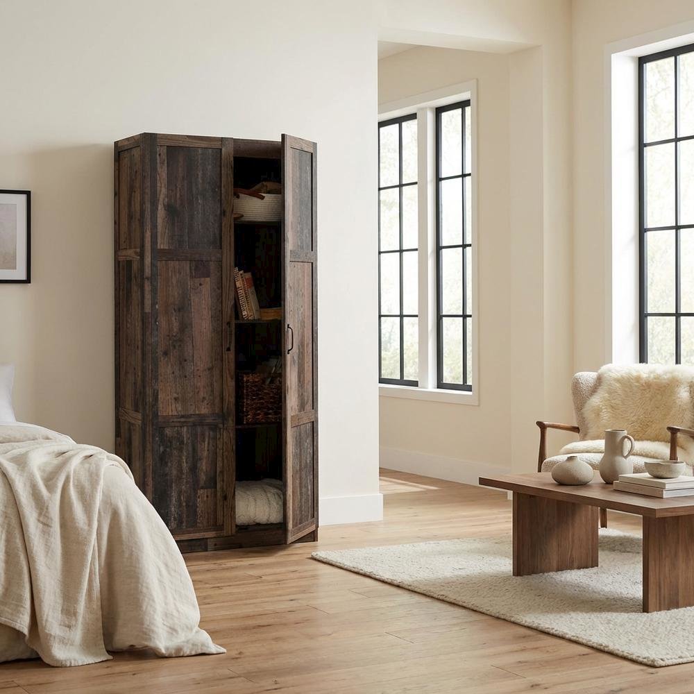 Rustic Brown Storage Cabinet With Reclaimed Pine Finish, Rectangular Design. Picture 3