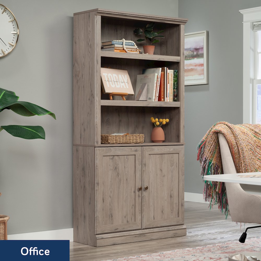 5-Shelf/Book Shelf 2-Door Bookcase, Laurel Oak Finish. Picture 3