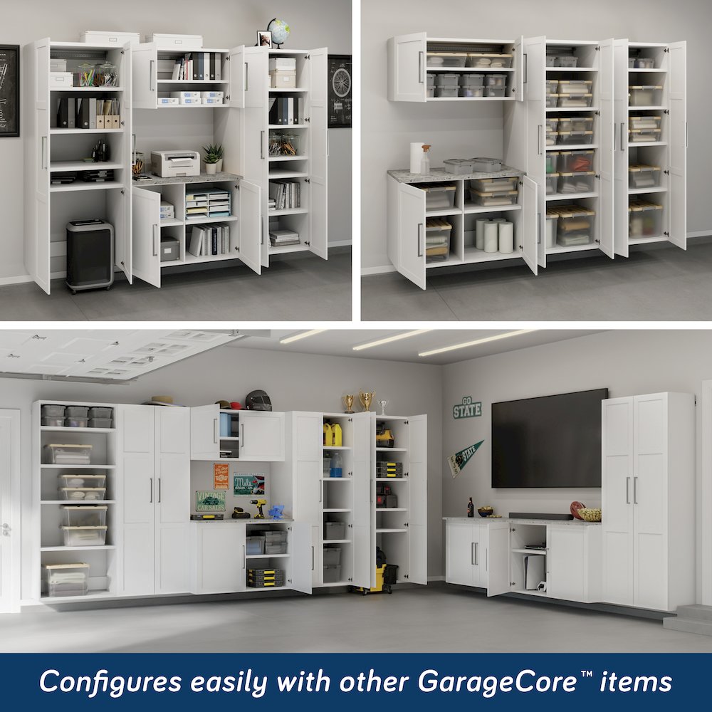 Garage Core Upper Cabinet, Base Cabinet, Doors, and Top, White Finish. Picture 11