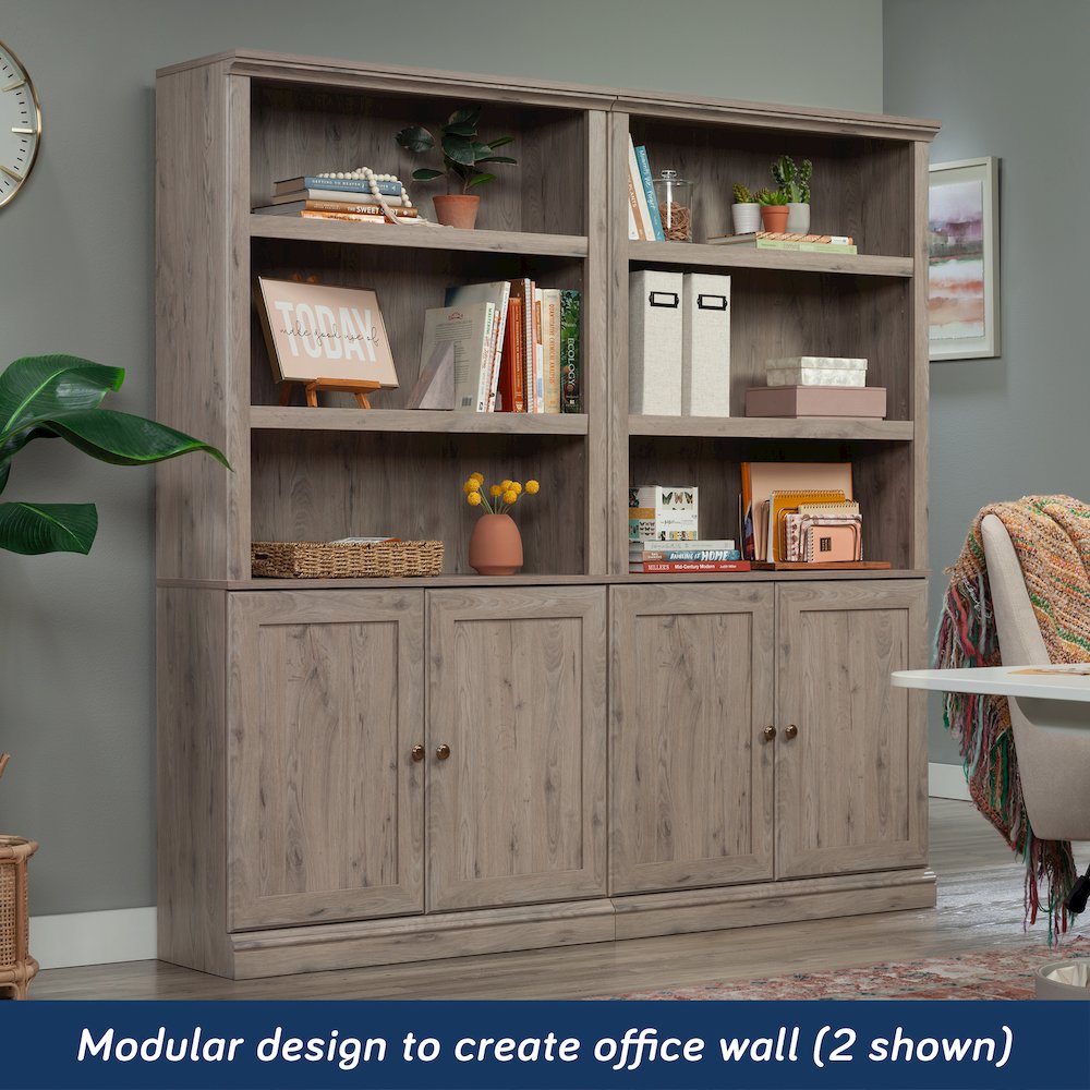 5-Shelf/Book Shelf 2-Door Bookcase, Laurel Oak Finish. Picture 4