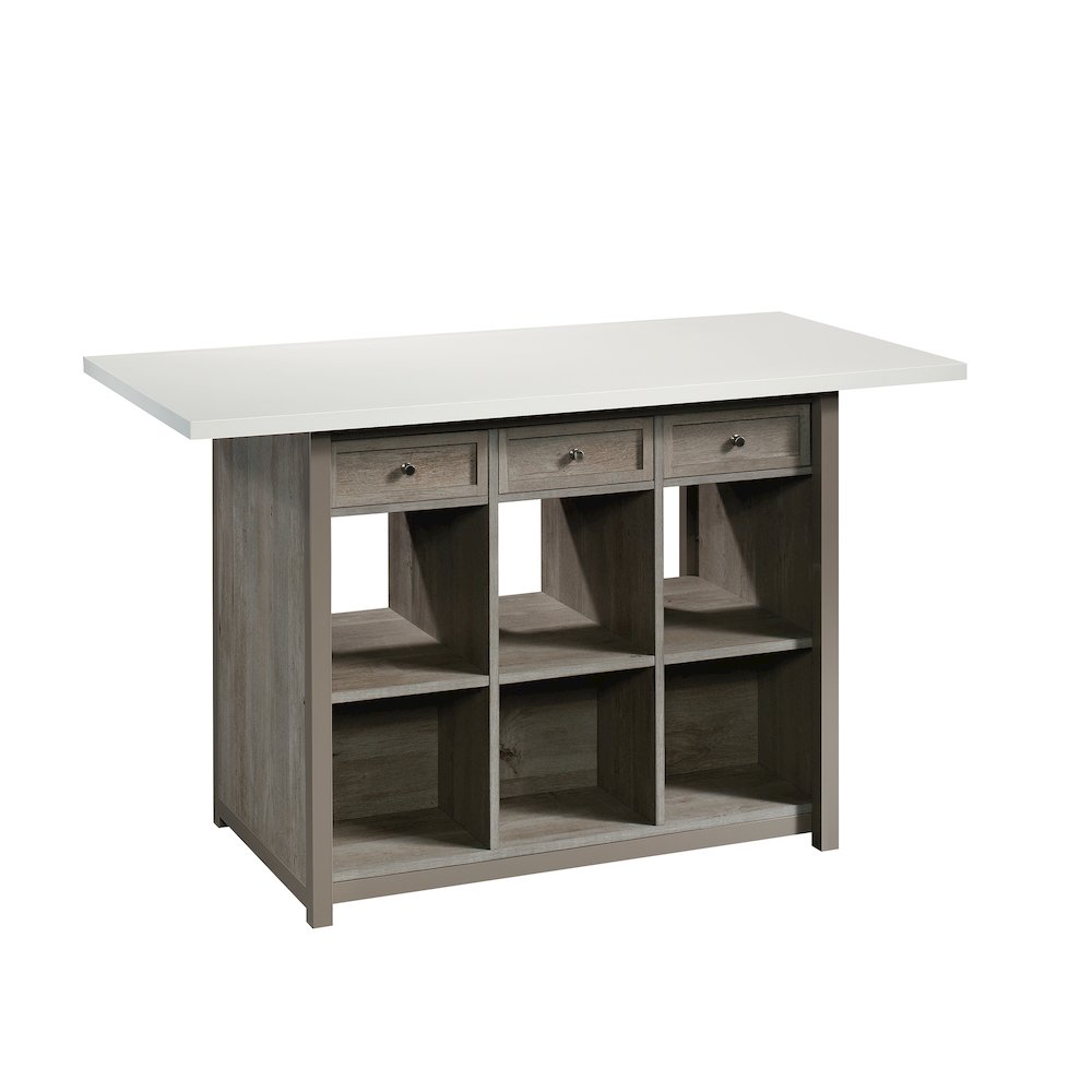 Durable Craft Work Table with Storage/Pantry cabinets, Mystic Oak Finish. Picture 1