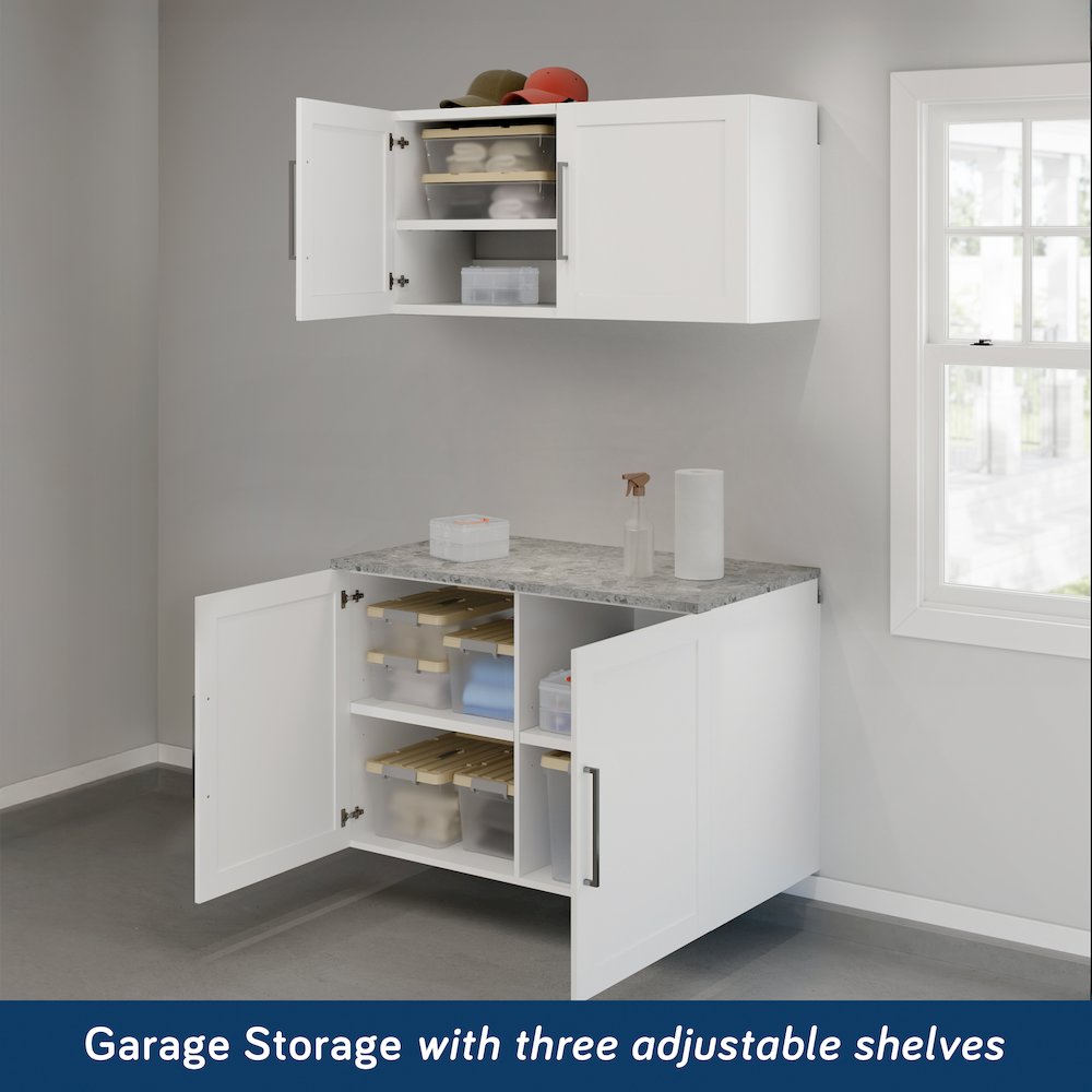Garage Core Upper Cabinet, Base Cabinet, Doors, and Top, White Finish. Picture 2