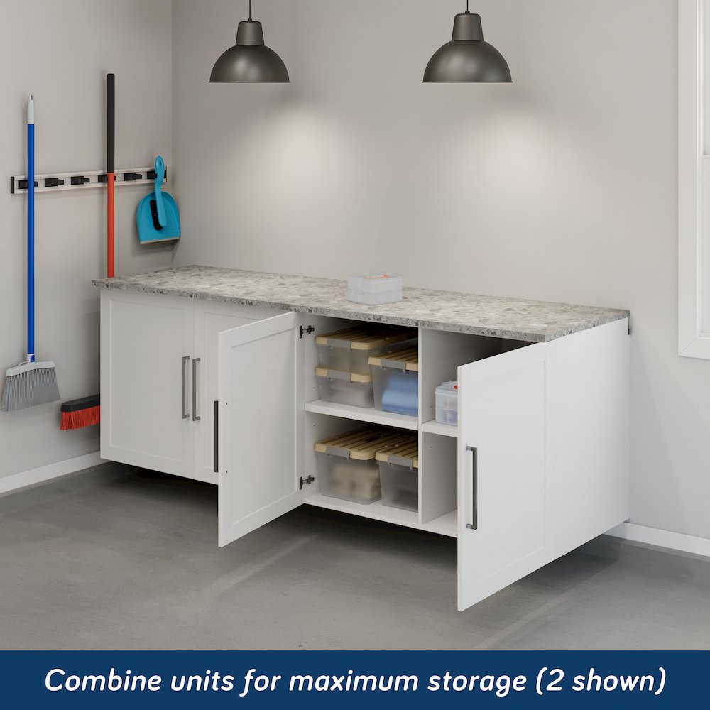 GarageCore Bundled Cabinet with Faux Stone Top & Doors, White Finish. Picture 3