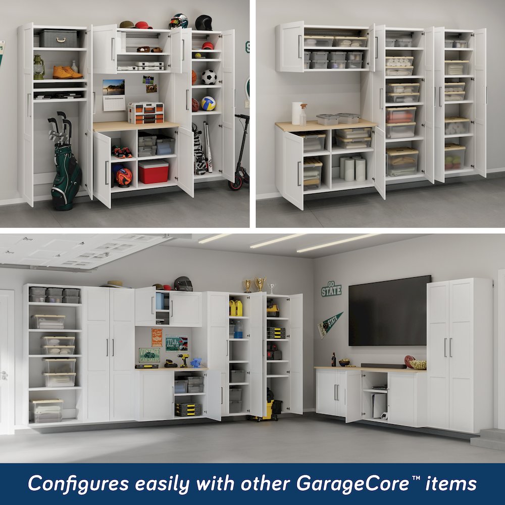 Garage Core Upper Cabinet, Base Cabinet, Doors, and Top, White finish. Picture 5