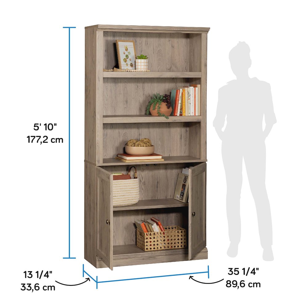 5-Shelf/Book Shelf 2-Door Bookcase, Laurel Oak Finish. Picture 6