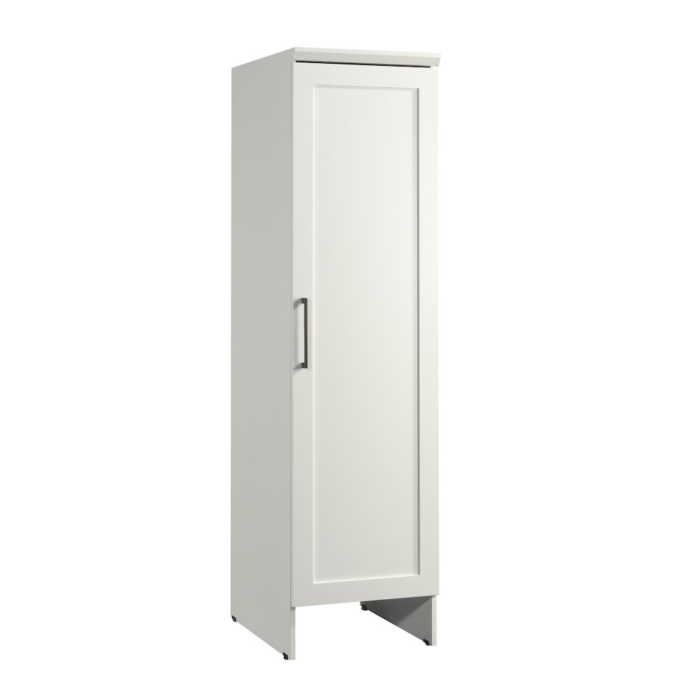 Kitchen Pantry Storage Cabinet, Single Door, Adjustable Shelves, in Soft White. Picture 1