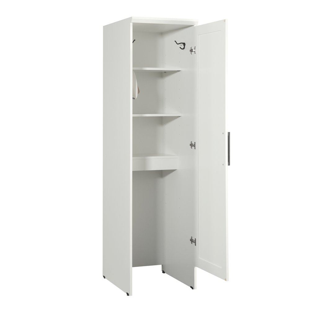 Kitchen Pantry Storage Cabinet, Single Door, Adjustable Shelves, in Soft White. Picture 9