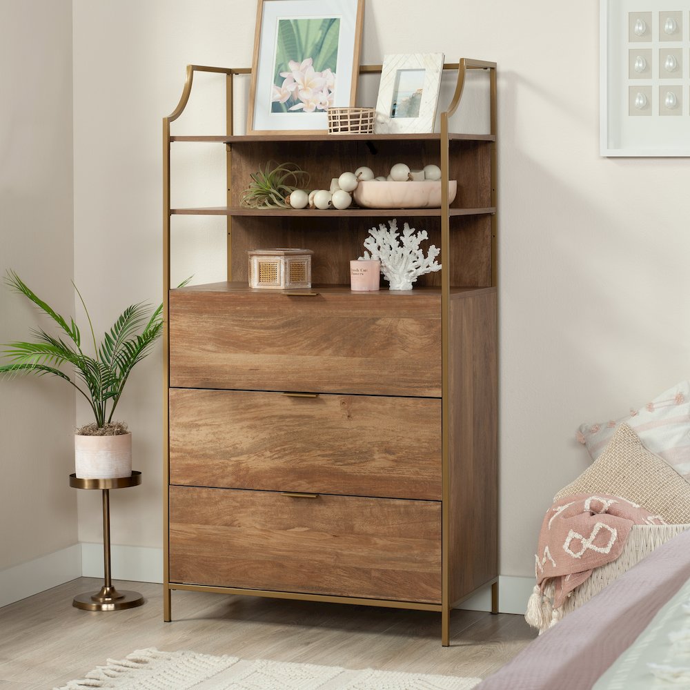 Bedroom 3- Drawer Dresser with Shelves, Sindoori Mango Finish. Picture 2