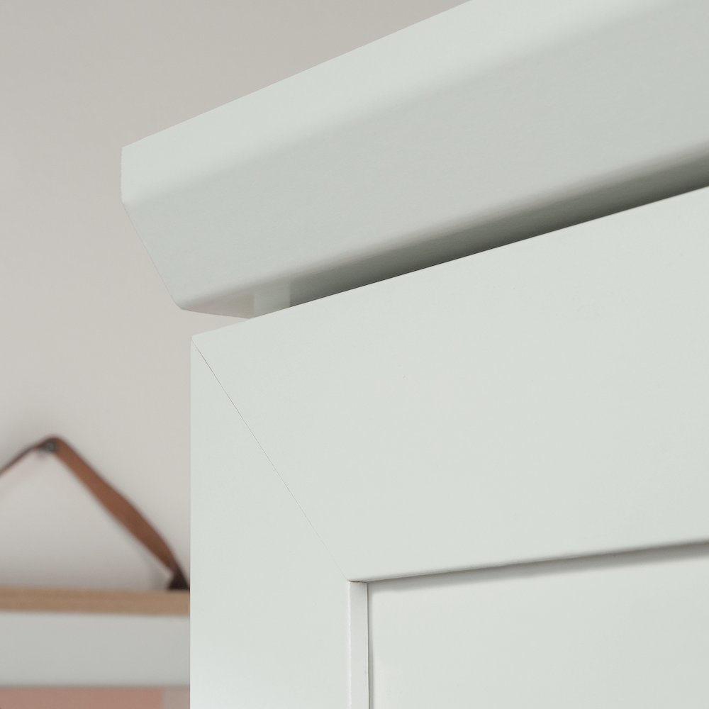 Kitchen Pantry Storage Cabinet, Single Door, Adjustable Shelves, in Soft White. Picture 4
