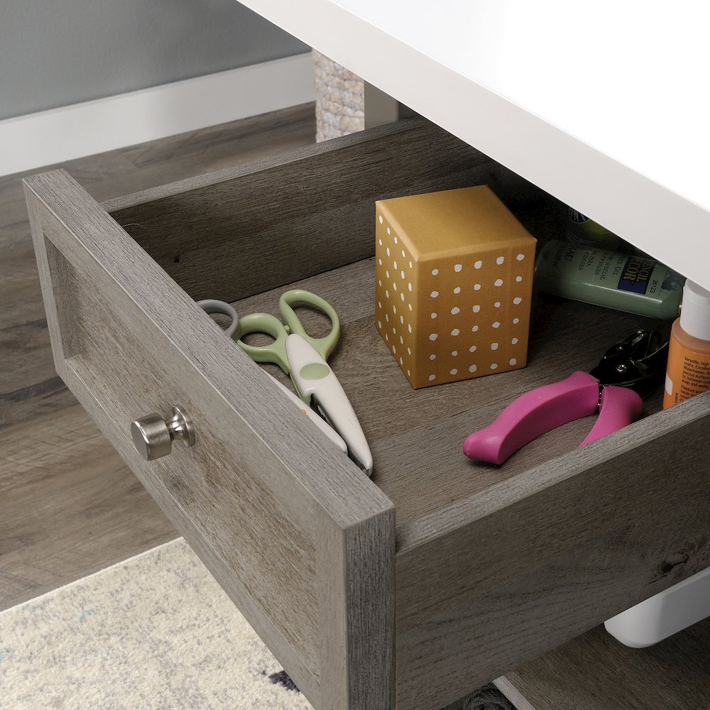 Durable Craft Work Table with Storage/Pantry cabinets, Mystic Oak Finish. Picture 9