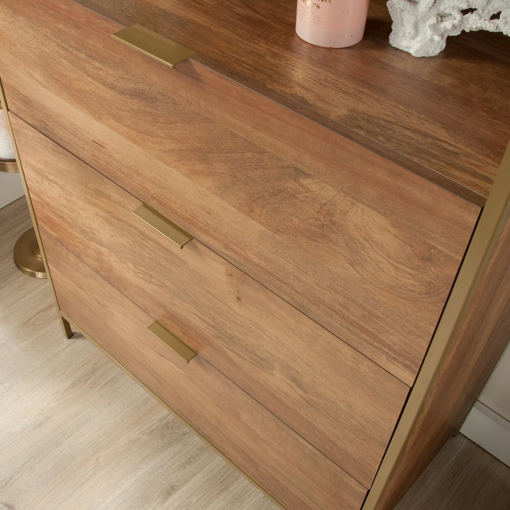 Bedroom 3- Drawer Dresser with Shelves, Sindoori Mango Finish. Picture 10
