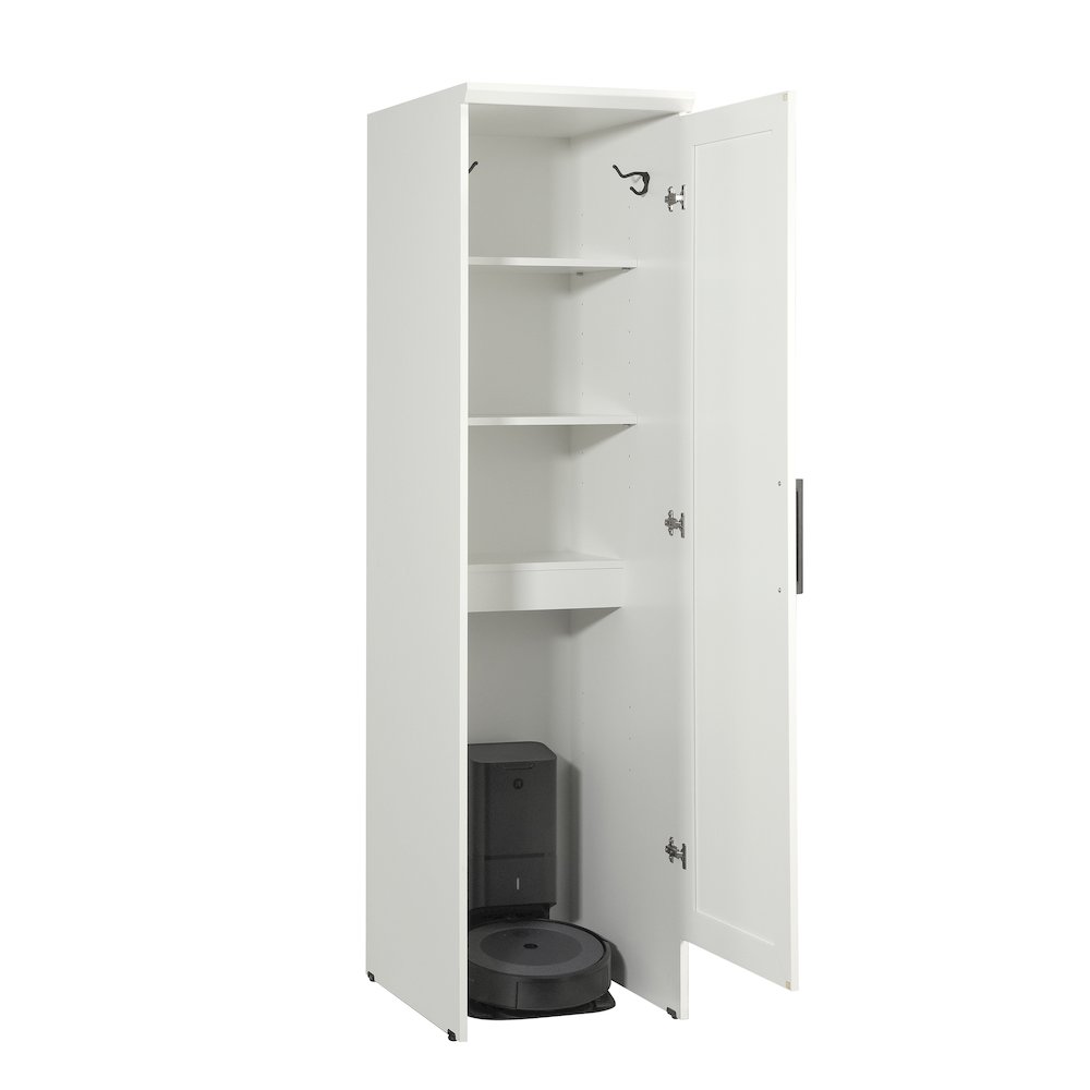 Kitchen Pantry Storage Cabinet, Single Door, Adjustable Shelves, in Soft White. Picture 6